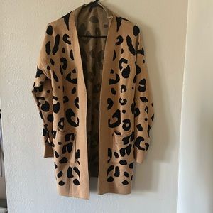 Leopard Print Open Knit Sweater